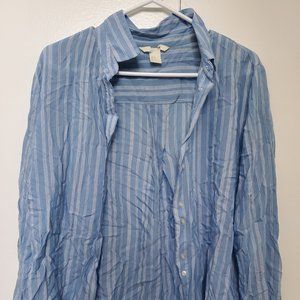 Blue button-down with white stripes